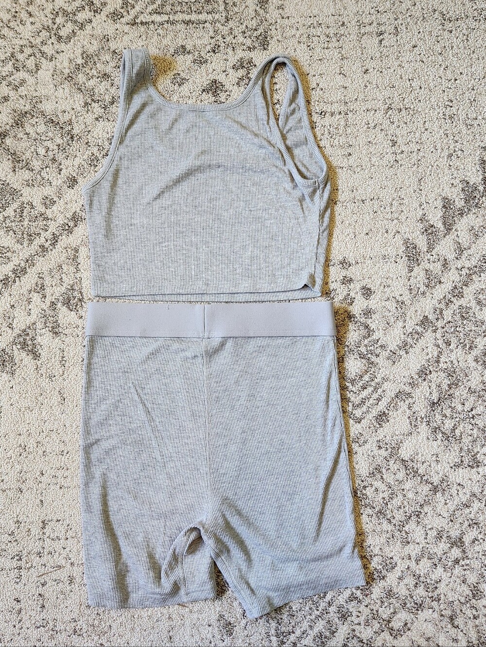 Comfrt Light Gray Ribbed Lounge Set - Tank & Shorts - Picture 6 of 9